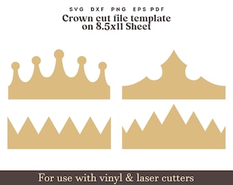 Party Crown SVG Template, Princess crown svg Party Hat svg, Printable paper cown PNG PDF on 8.5x11&quot; Sheet, cricut files, crown laser cut fie