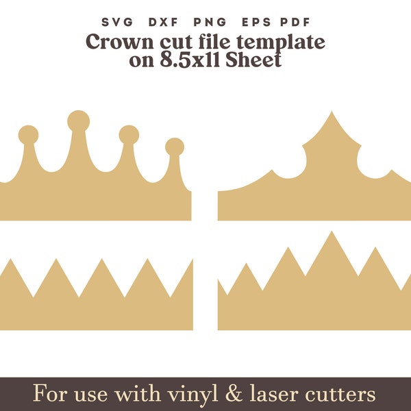 Party Crown SVG Template, Princess crown svg Party Hat svg, Imprimable papier cown PNG PDF sur feuille 8.5x11 », fichiers cricut, couronne découpée au laser fie