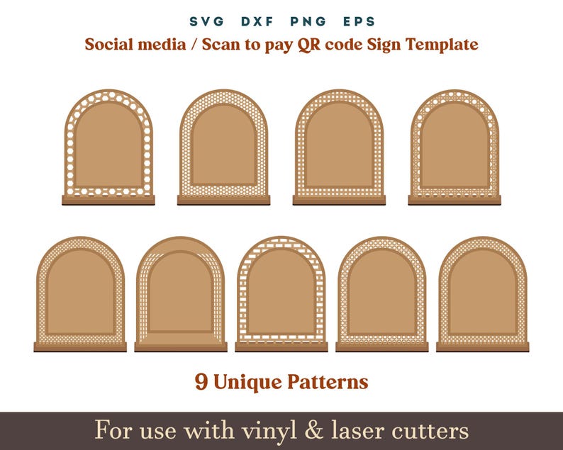 Qr code sign svg, Scan to pay social media sign template, 9 Set Acrylic wooden Display Stand Sign Template Glowforge SVG Dxf Laser cut Files