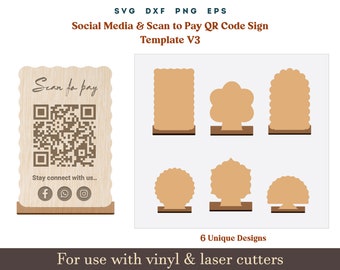 Scan to Pay QR Code Sign SVG, Social Media Sign Template DXF, Acrylic Wooden Display Stand, Cricut Glowforge Laser cut File