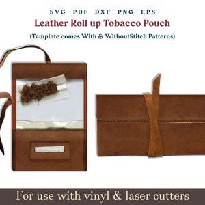 Leather Tobacco pouch SVG, Tobacco case  PDF Pattern, Leather Pouch Pattern With Sewing Stiches, Glowforge Leather laser cutting file  svg
