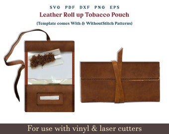 Leather Tobacco pouch SVG, Tobacco case  PDF Pattern, Leather Pouch Pattern With Sewing Stiches, Glowforge Leather laser cutting file  svg
