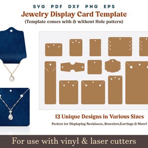 Plantilla de tarjeta de exhibición de joyas, patrón de PDF SVG de exhibición de collares, plantilla de soporte de tarjeta de pulsera, archivos de corte de Cricut glowforge para soporte de joyas