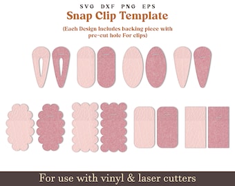 Snap Clip SVG, modelo de capa Clippie, padrão Snapclip, couro sintético SVG, laço SVG, arquivos de grampo de cabelo SVG para Cricut, arquivos de corte a laser SVG DXF