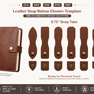 Leather Snap Button Closure SVG Template, Snap Closure Strap Pattern for Wallet, Journal, Notebook, Planner, Bag, Cricut, Glowforge, DXF