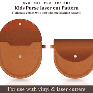 Svg de sac à main pour enfants, modèle de portefeuille en cuir pour enfants, pochette classique en simili cuir SVG PDF, fichier de coupe laser de sac à main pour filles en travers du corps avec des points de couture