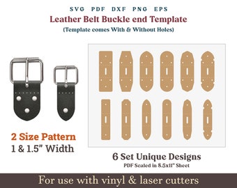 Leather Belt SVG PDF Pattern Svg 6 Designs, Belt Buckle End Template SVG Pattern Pdf on 8.5x11 Print, Leather laser cutting file Bundle svg