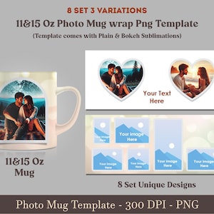 Photo mug png, Photo Mug wrap Template Bundle, 11 15 oz Mug wrap with photo cut png, Cricut mug Template, Mug sublimation Png Bundle