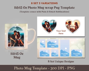 Photo mug png, Photo Mug wrap Template Bundle, 11 15 oz Mug wrap with photo cut png, Cricut mug Template, Mug sublimation Png Bundle