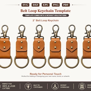 Leather Belt Loop keychain SVG Template, 2 Inch Key Fob SVG PDF Pattern, Cricut Glowforge Laser Cut Dxf  Bundle
