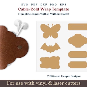 7 コード オーガナイザー SVG、ケーブル キーパー パターン、イヤホン ホルダー SVG、コード キーパー、Cricut レザー レーザー カット ファイル用の縫わないフェイク レザー クラフト