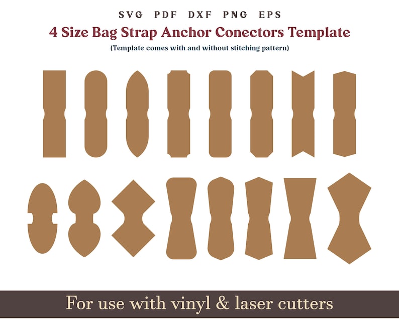 Strap connector SVG PDF Template, 0.5" to 1.25" Bag Strap End Anchor, Handbag clasp closures, Purse making Glowforge Leather laser cut file