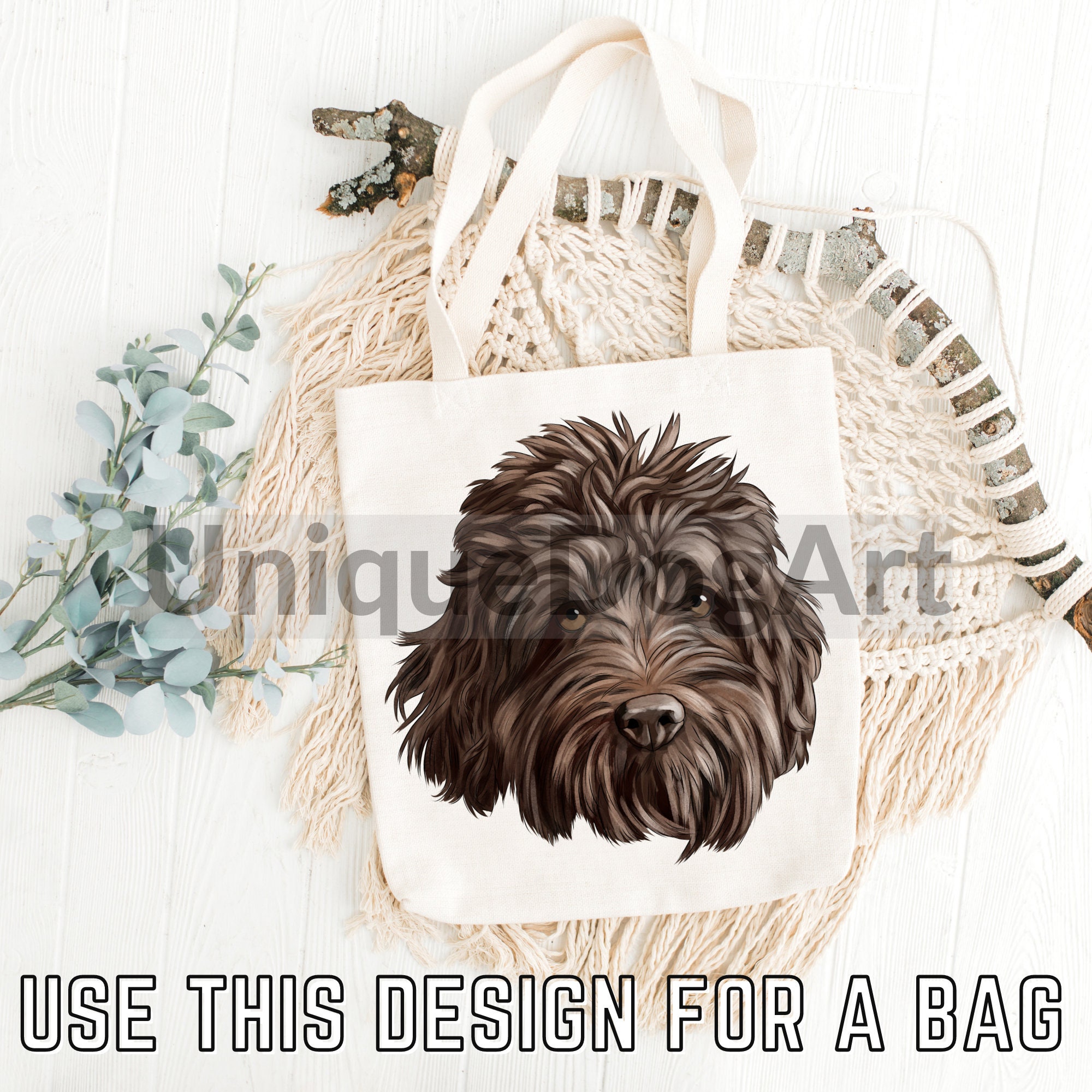 Chocolate Labradoodle PNG Clipart Unique Watercolor Printable Dog Art