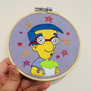 Simpsons embroidery hoop ‘Milhouse all syrup super squishee’ 5 inch
