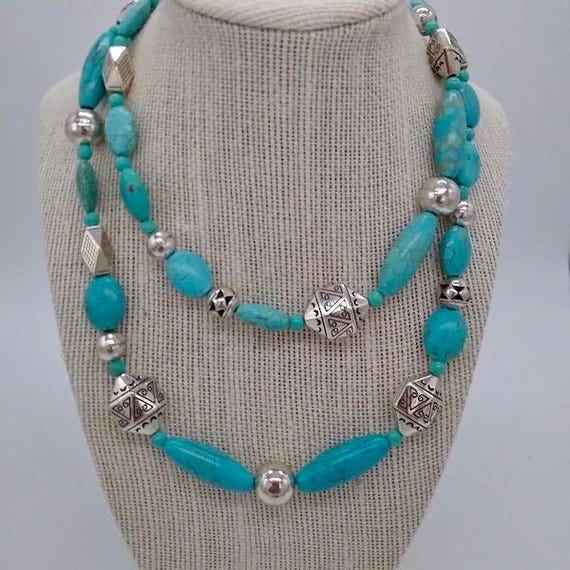 Vintage Brighton Mojave Southwest Silver Tone Turquoise Color Necklace Statement