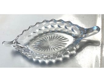 Vintage American Fostoria 2056 Clear Oval Boat Handled 8 3/4" Long Elegant Glass