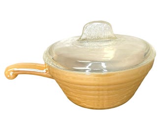 Vintage Fire King Peach Lustre Glass Saucepan With Lid USA iridescent See PICS