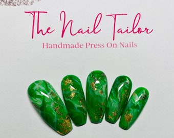 Olive Green Marble Nails Salon Quality Hand Painted Press on Nails Olive Green Marble Nails Salon Quality Hand Painted Press on Nails