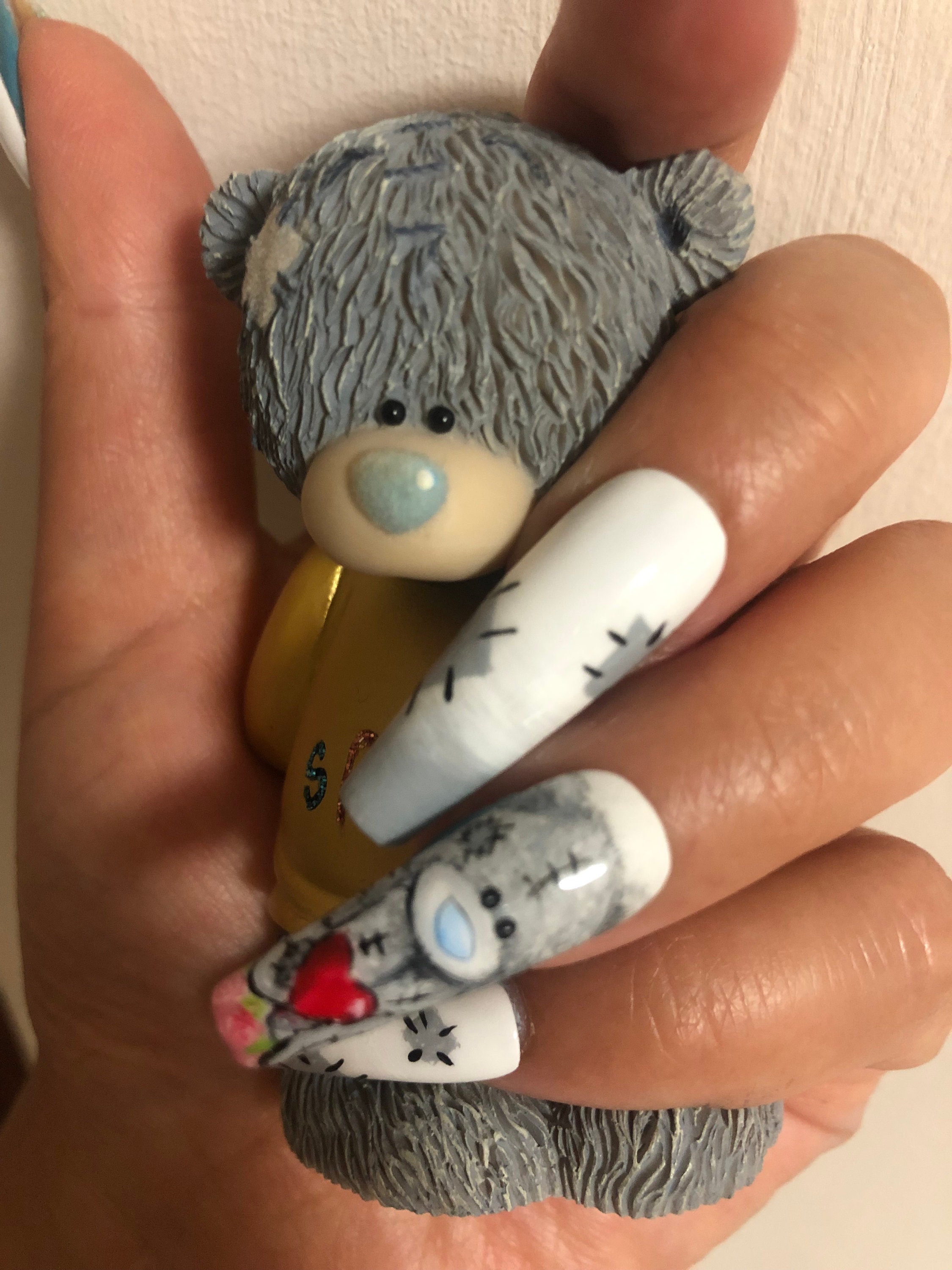 Kawaii Teddy Bear Press on Nails, Almond Short Nails, 3D Nail Art, Nails  With Charms, Spring Nails, Cute Nails, Japanese Nails 