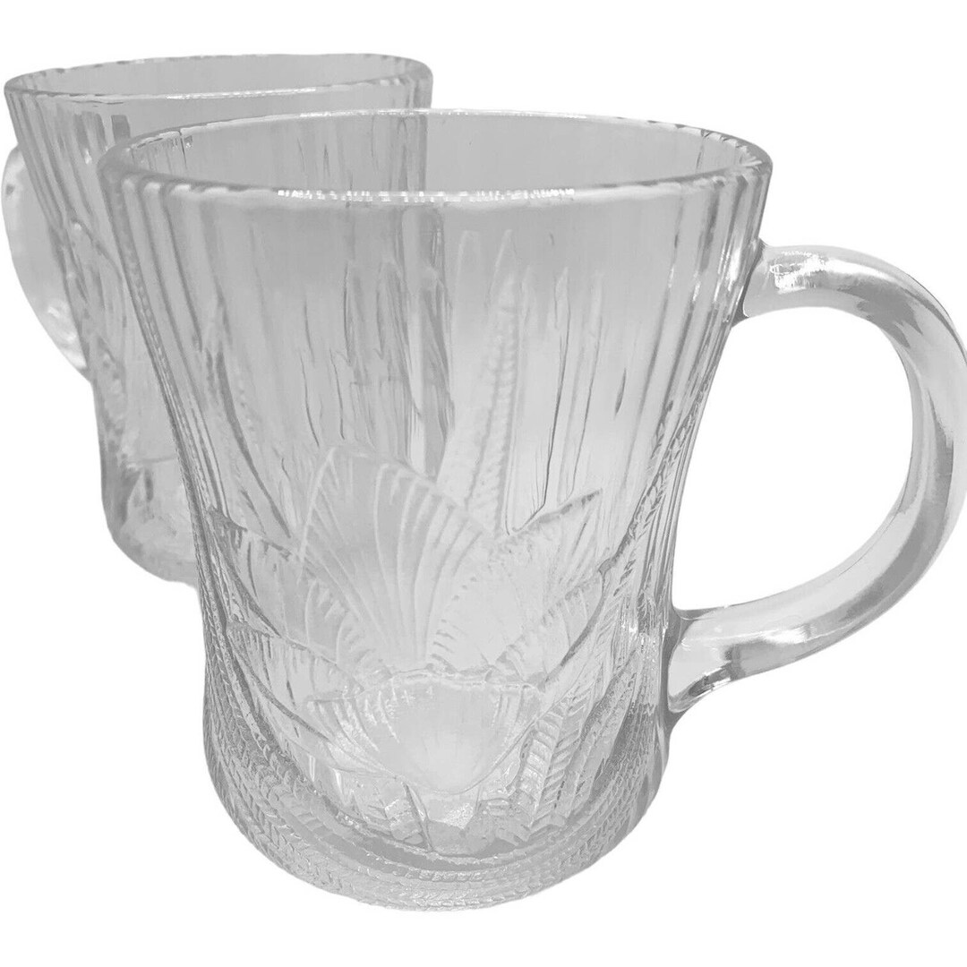 Set of 2 Elegant Arcoroc France Canterbury Crocus Glass Mugs Perfect