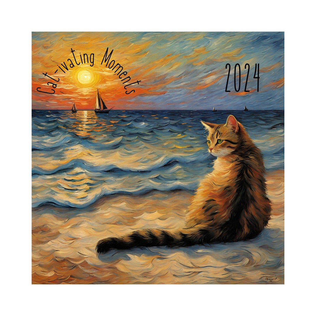 Cat Wall Calendar 2024, Van Gogh Inspired Cat Calendar, Artful Calendar