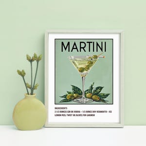 Martini Art Print, Martini Print, Retro Bar Print, Cocktail Recipe Poster, Retro Bar Art, Mid Century Style Martini, Vintage Drink Print