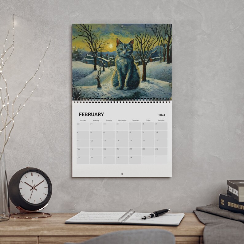 Cat Wall Calendar 2024, Van Gogh Inspired Cat Calendar, Artful Calendar