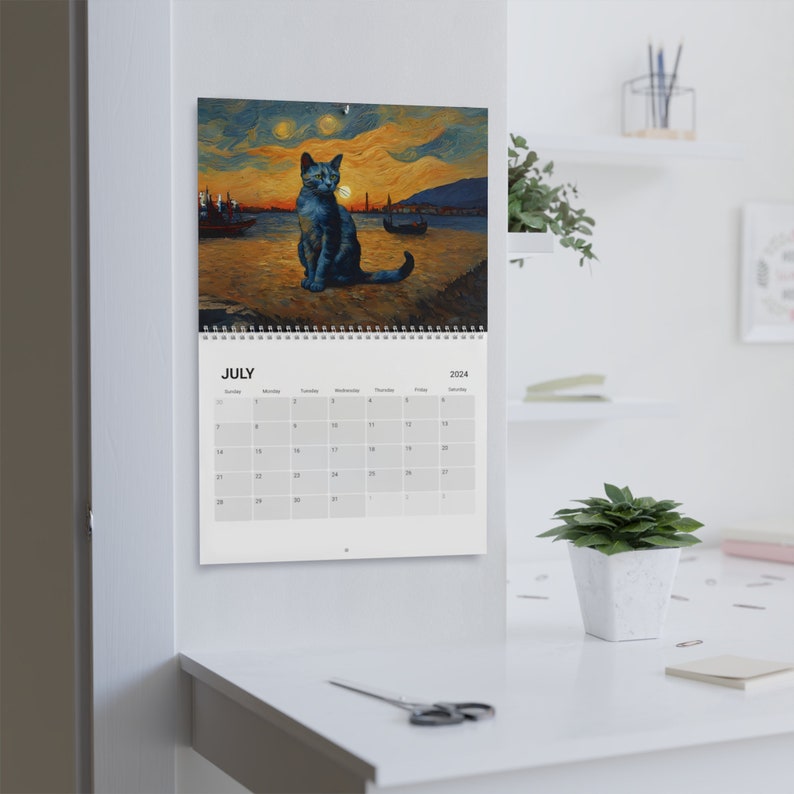 Cat Wall Calendar 2024, Van Gogh Inspired Cat Calendar, Artful Calendar