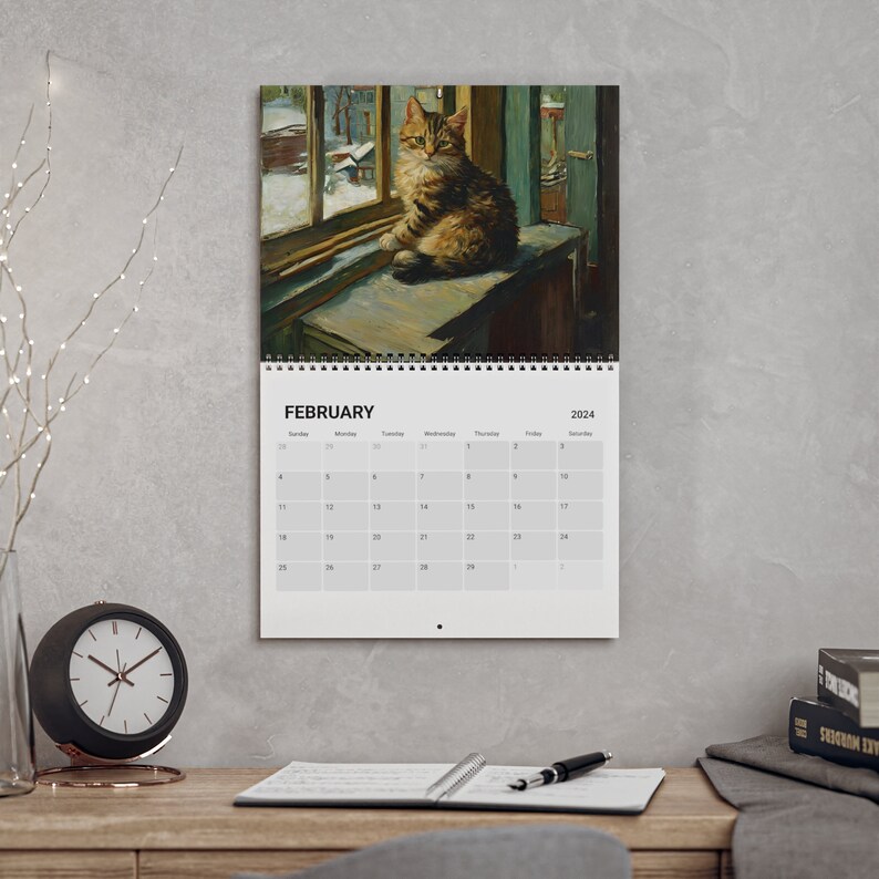 Cat Seasons Wall Calendar 2024, Van Gogh Inspired Cat Calendar, Artful