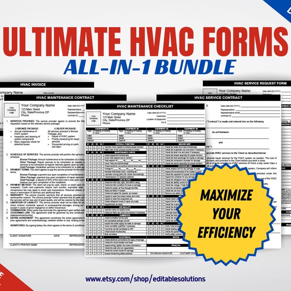 hvac contract bundle, hvac templates, hvac contracts, hvac forms, hvac maintenance contract, hvac maintenance checklists Google Docs MS Word