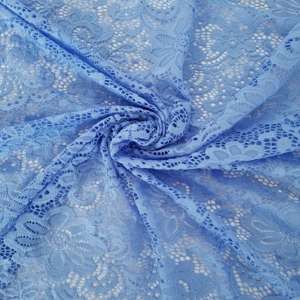 Light Blue Stretch floral Lace Fabric. fabric for dresses.  Mother of the bride lace fabric. dress lace fabric  sold by the Yard