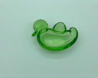 Vintage Green Uranium Glass Duck-Shaped Ashtray - Certified and Trackable Shipping