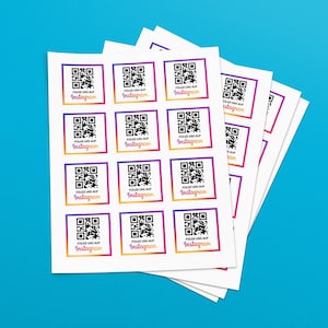 Folge uns auf Instagram-Stickerbogen aus Papier (12 Aufkleber) / 6 x 6 cm – QR-Code-Aufkleber für Instagram Follower