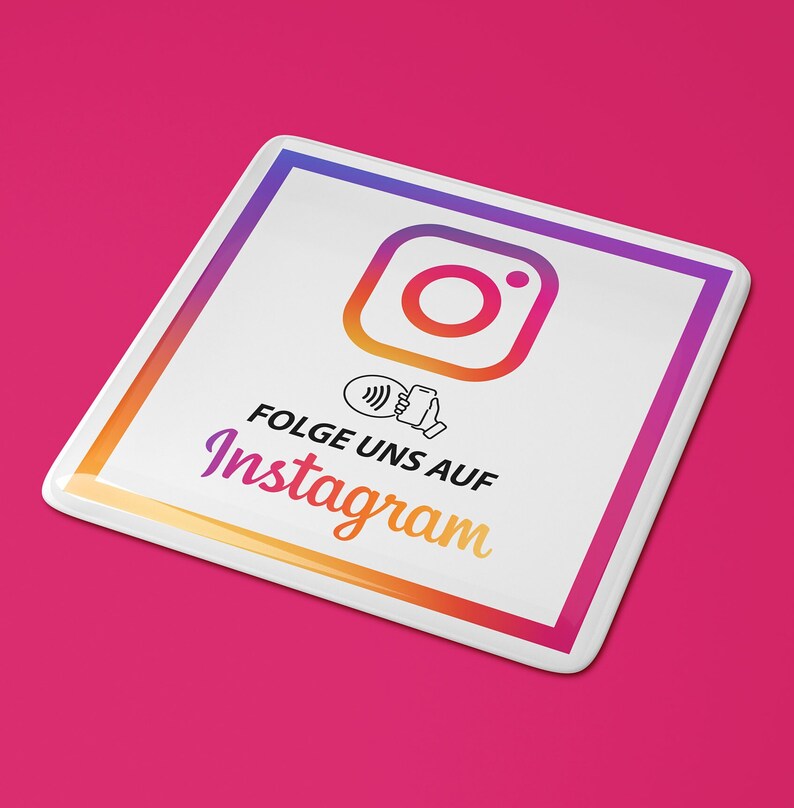 Epoxy-beschichteter Instagram NFC-Aufkleber für digitales Marketing. Aufschrift: "Folge uns auf Instagram".