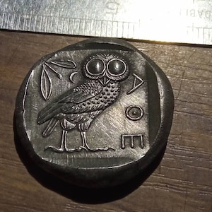 Ancient Greek Athenian Owl Tetradrachm 450BC, Owl of Athena Coin, Silver Plated Replica, Reproduction Greek Coin