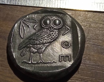 Ancient Greek Athenian Owl Tetradrachm 450BC, Owl of Athena Coin, Silver Plated Replica, Reproduction Greek Coin