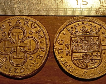 Reproduktionen antiker Münzen Doppel-Escudos-Pistole Philipp IV. von Spanien. Piratenmünze. Schmuck