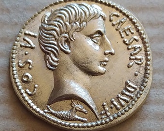 ローマ帝国 アウグストゥス 銀デナリウス 希少なオクタヴィアヌス・アウグストゥスコイン、古代ローマ帝国の