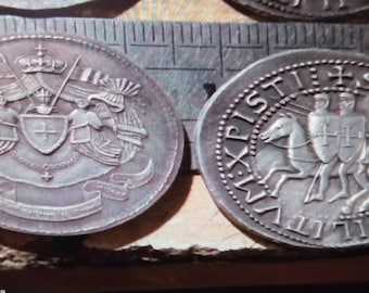1 Medalla, reverso, sello templario; anverso, escudo de armas, Caballeros Templarios Masónicos