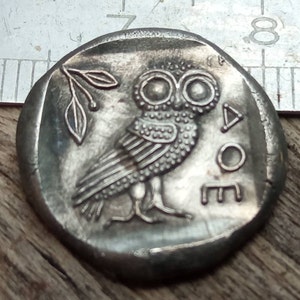 Reproduction Greek coins drachma Athens Athena Owl dimension 18 mm 4 gm +OU-TIN tinplate denarii coin Denarius