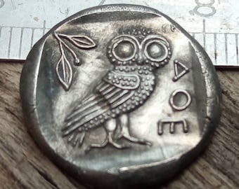 Reproduction Greek coins drachma Athens Athena Owl dimension 18 mm 4 gm +OU-TIN tinplate denarii coin Denarius