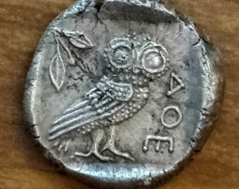 Reproduction pièces de monnaie grecques  drachme Athènes Athèna Chouette  SILVER 925% denarii monnaie coin Denarius
