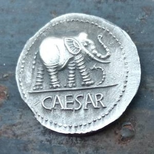 Julius Caesar Elephant Roman Civil War, Ancient Roman Empire Denarius Coin, Silver Plated Coin Replica, Reproduction Roman Coin