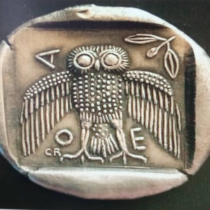 reproduction. coin 1 Decadrachme Head of Athena helmeted owl reproduction in tinplate Attica Athens Decadrachme