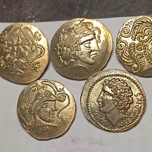 Lot de 5 Statères Gaulois Reproduction Monnaie Antique Celtique, Collection Fait Main