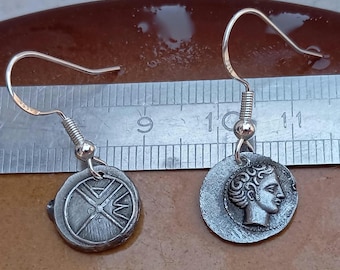 Greek Coin Earrings Marseille Obol | 925 Sterling Silver Hooks | Handmade Replica
