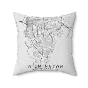 Funda de almohada cuadrada de mapa de Wilmington Carolina del Norte, almohada de mapa de Wilmington, almohada de mapa de Wilmington NC, regalo de Wilmington NC