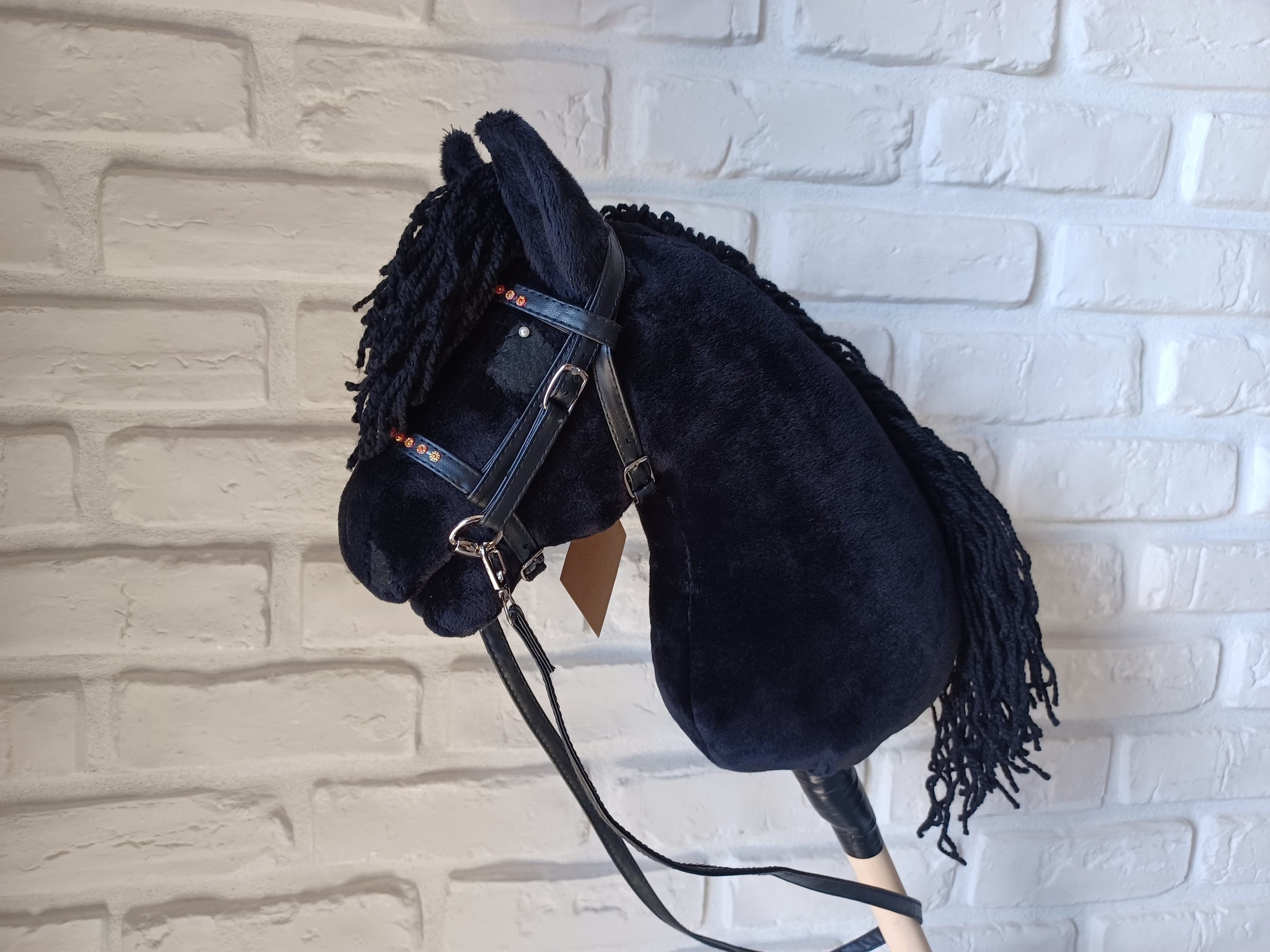 Black hobby horse on a stick Friesian hobbyhorse Stick horse with bridle