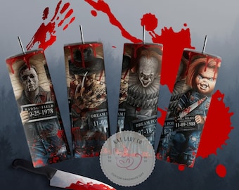 Halloween Horror Characters  Tumbler , 20oz  or 30 oz Skinny Tumbler PNG, Sublimation , Coffee Tumbler, Skinny Tumbler