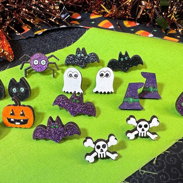 Halloween stud earring svg file for Cricut or laser cutter. Laser cut and handmade in Texas. Hand painted